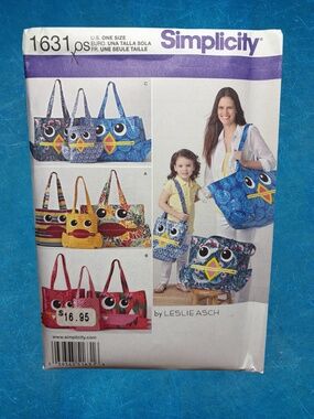 Simplicity 1631 Sewing Pattern - Novelty Tote Bags - Uncut/NEW